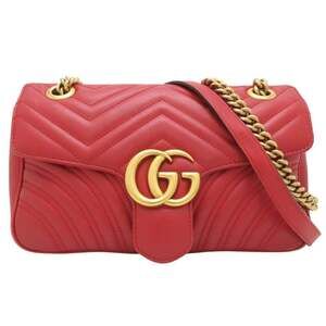 GUCCI Red Leather GG Marmont Shoulder Bag